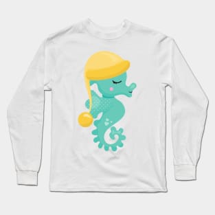 Cute Seahorse, Green Seahorse, Sleeping Seahorse Long Sleeve T-Shirt